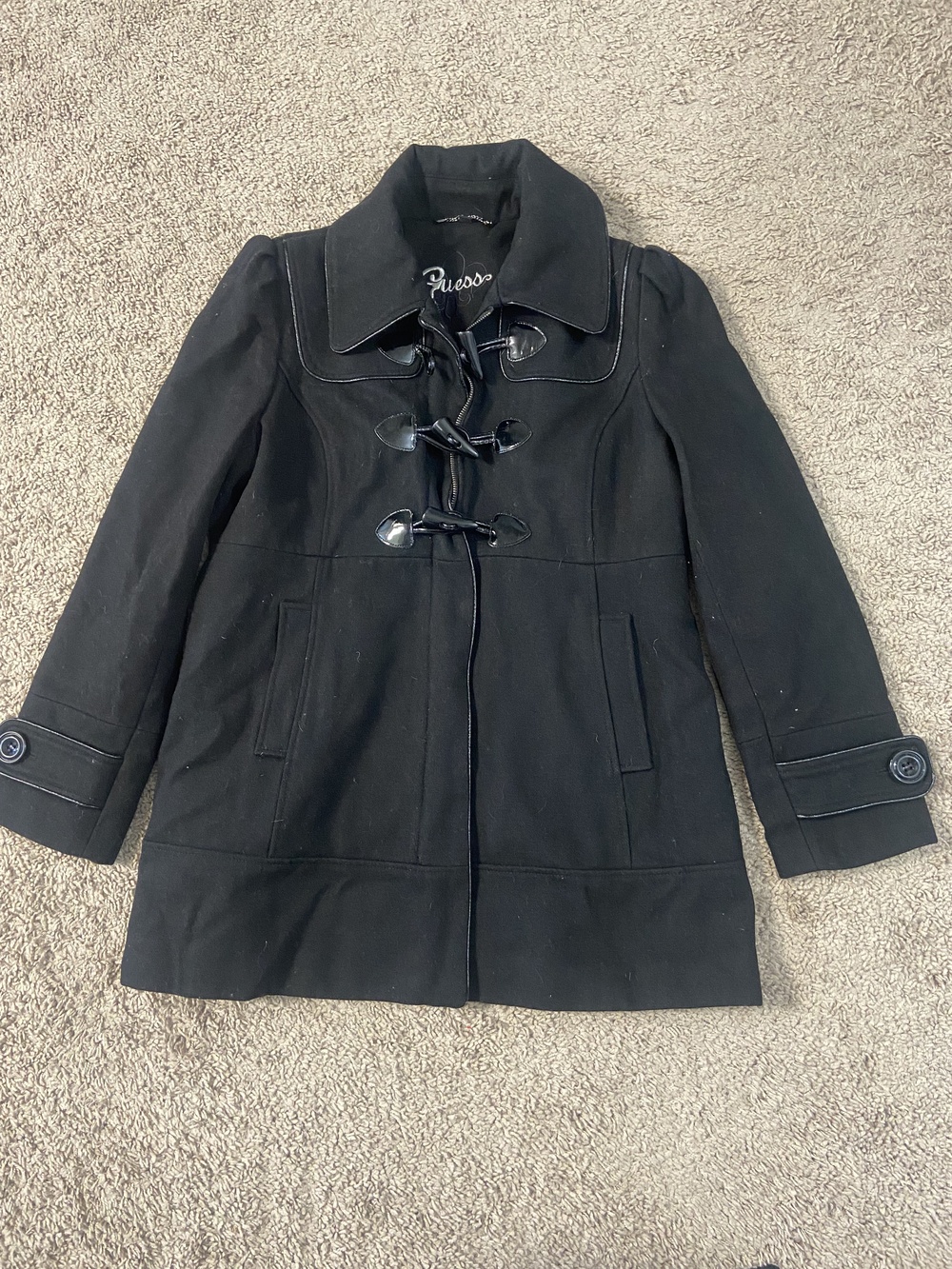 Guess Coat Womens Large Black Toggle Peacoat Jacket Wool Blend Button Up Winter